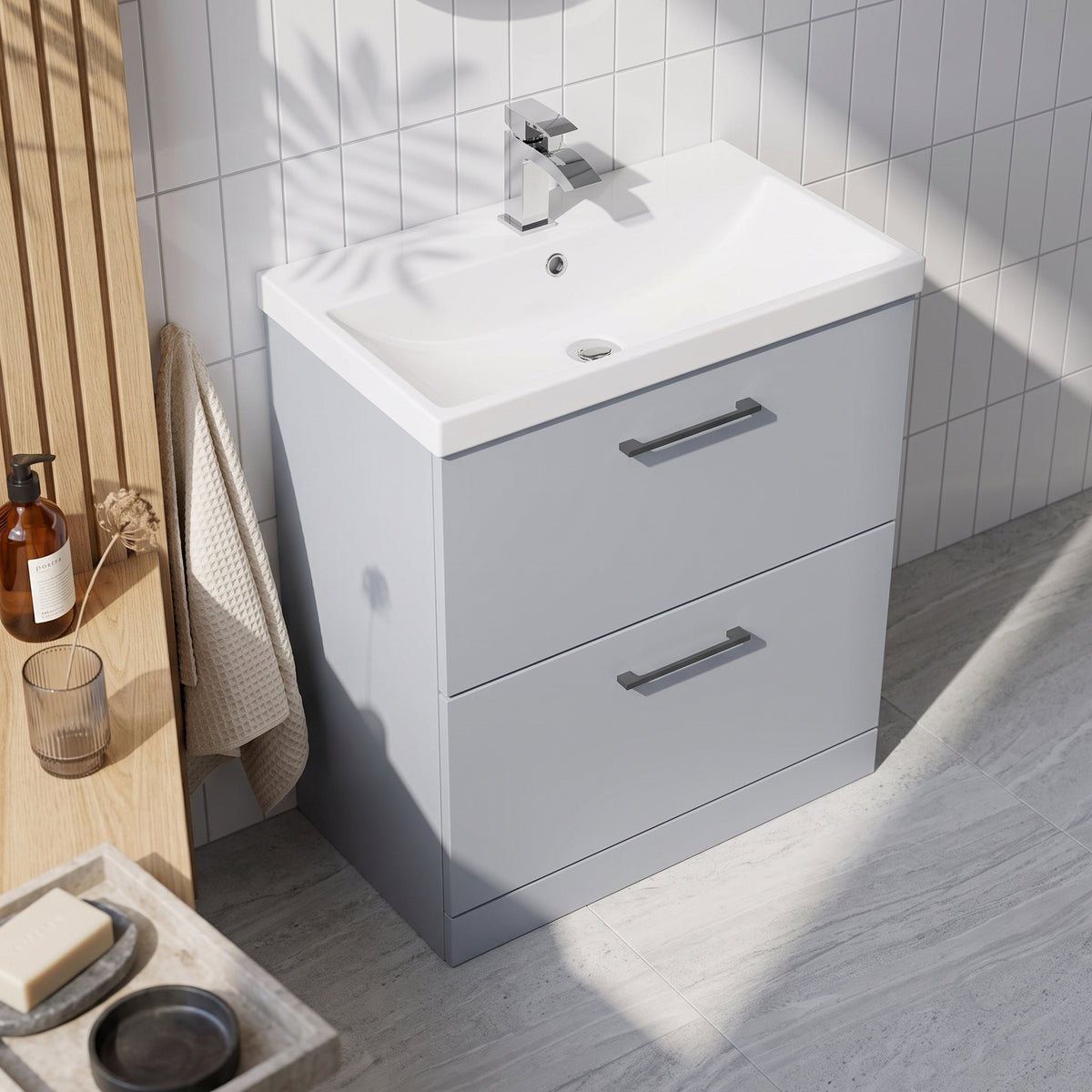 Fairford Aspri Satin Grey 800mm 2 Drawer Floorstanding Vanity Unit
