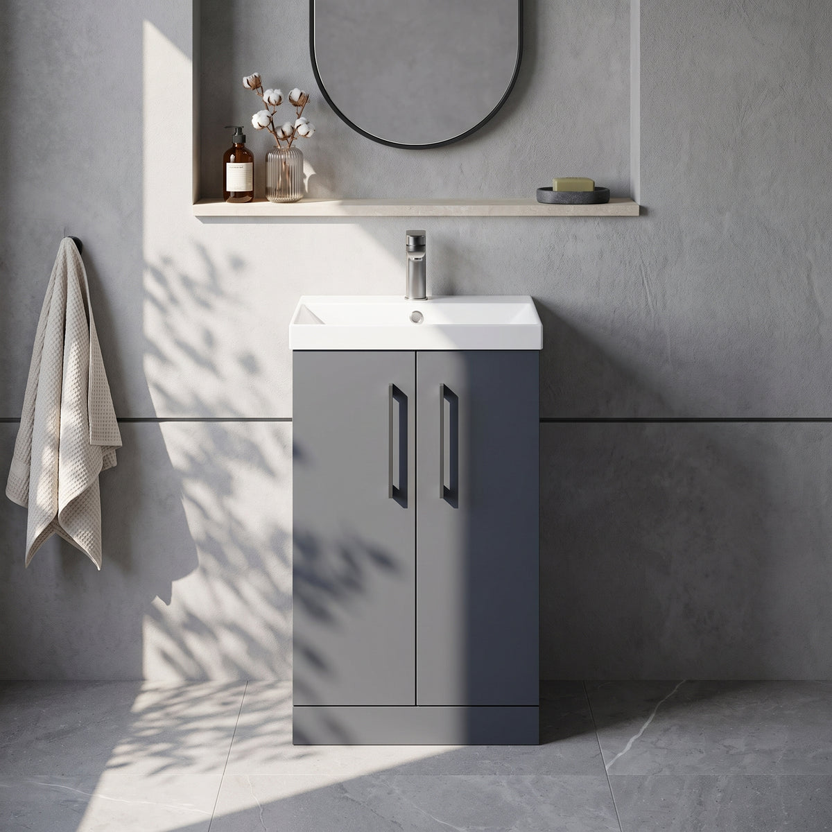 Fairford Aspri Soft Black 500mm 2 Door Floorstanding Vanity Unit
