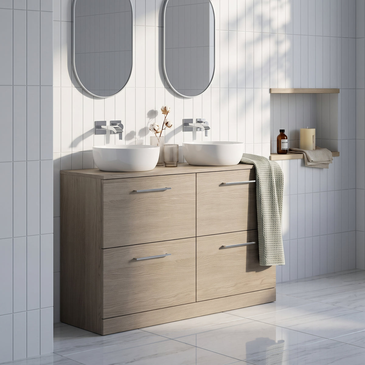 Fairford Aspri Solace Oak 1200mm 4 Drawer Floorstanding Vanity Unit with Worktop