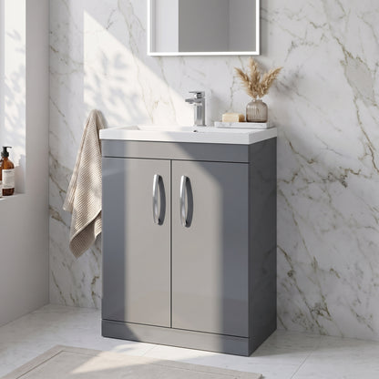 Fairford Carnation 600mm Gloss Grey Floor Standing 2 Door Vanity Unit, with Basin