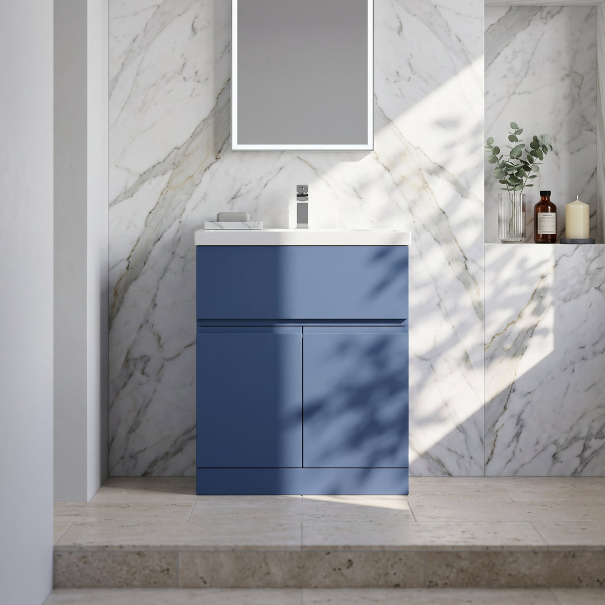 Fairford Finesse 800mm Satin Blue Floor Standing Vanity Unit, with Top Drawer