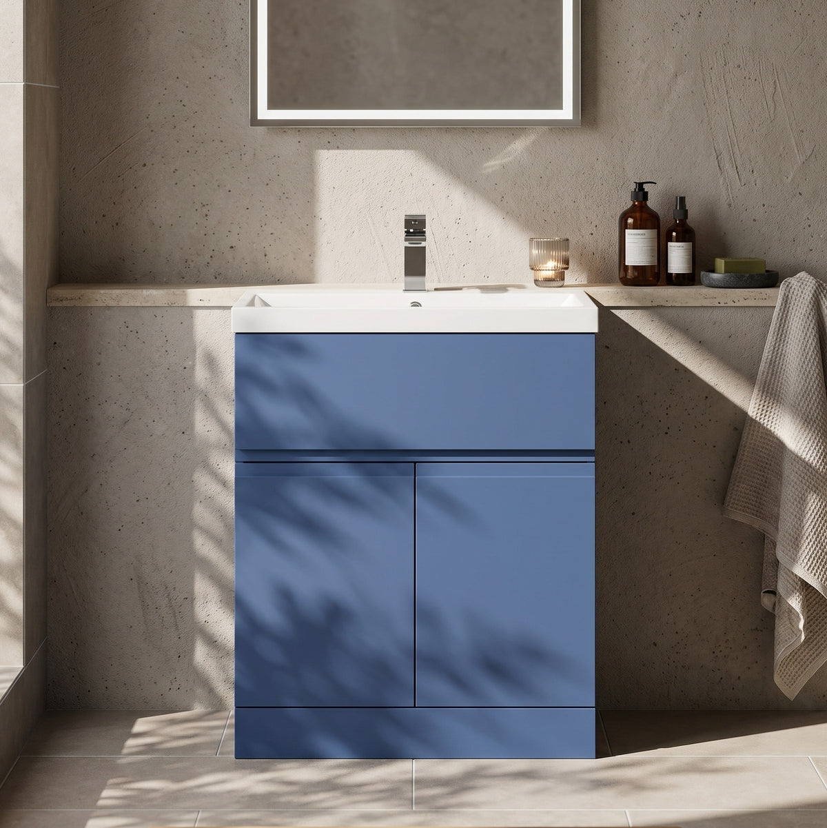 Fairford Finesse 800mm Satin Blue Floor Standing Vanity Unit, with Top Drawer