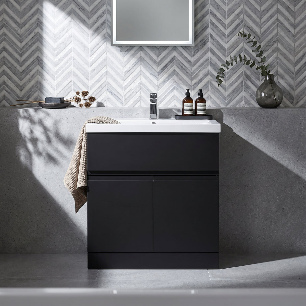 Fairford Finesse Soft Black 800mm 2 Door Floorstanding Vanity Unit with Top Drawer
