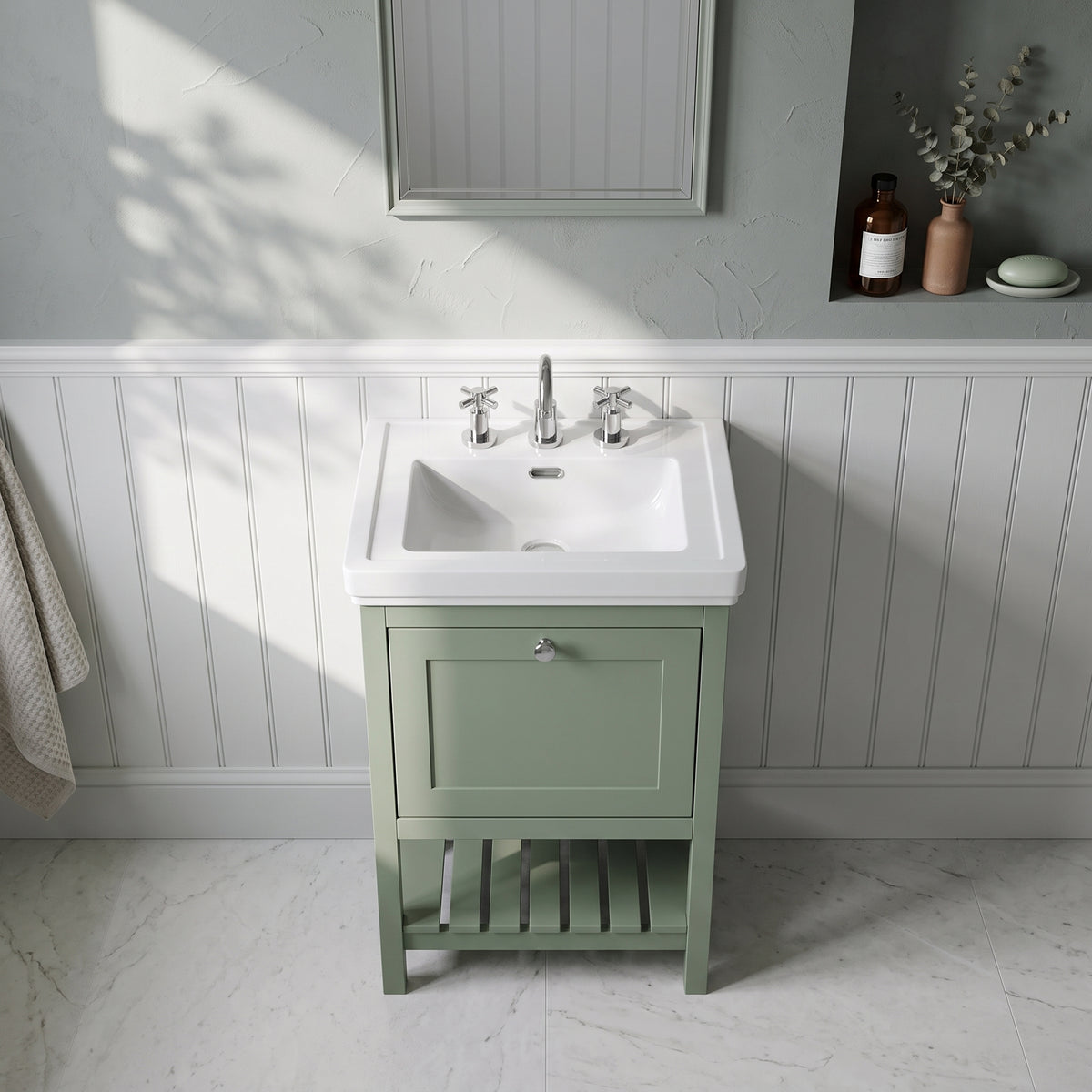 Fairford Juliette 500mm Fern Green 3 Tap Hole Floorstanding Vanity Unit