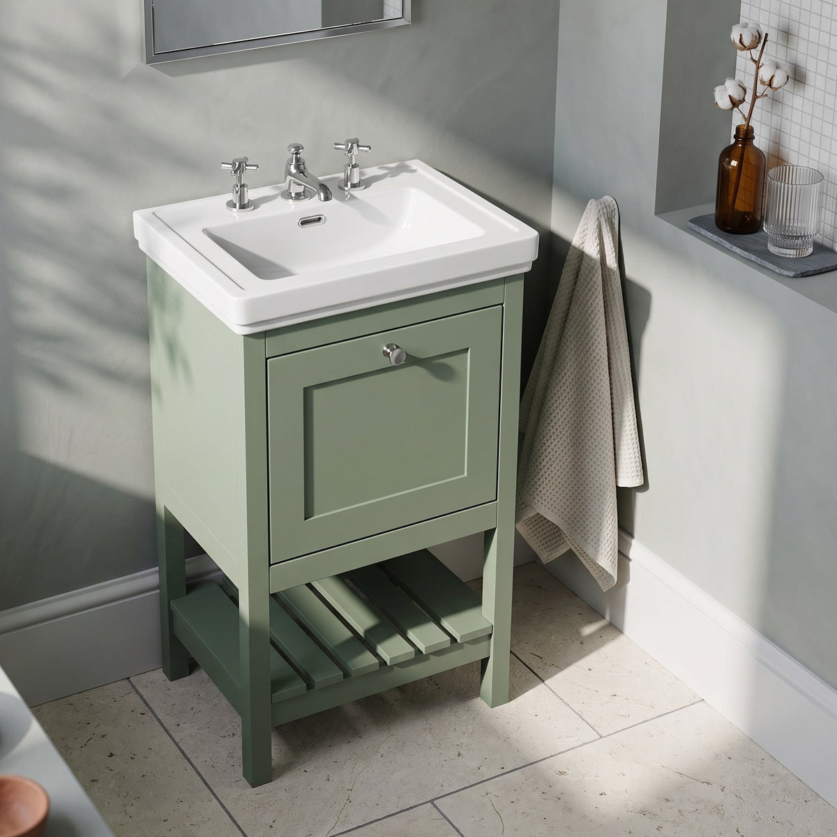 Fairford Juliette 500mm Fern Green 3 Tap Hole Floorstanding Vanity Unit