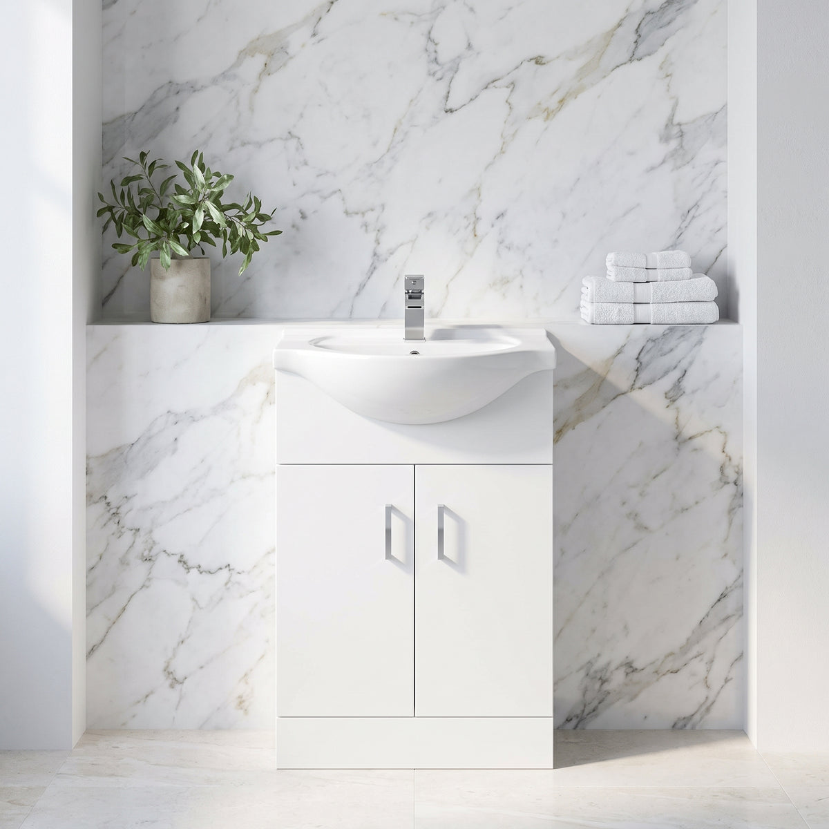 Fairford Opto 550mm Gloss White Vanity Unit — Bright White Marble lifestyle