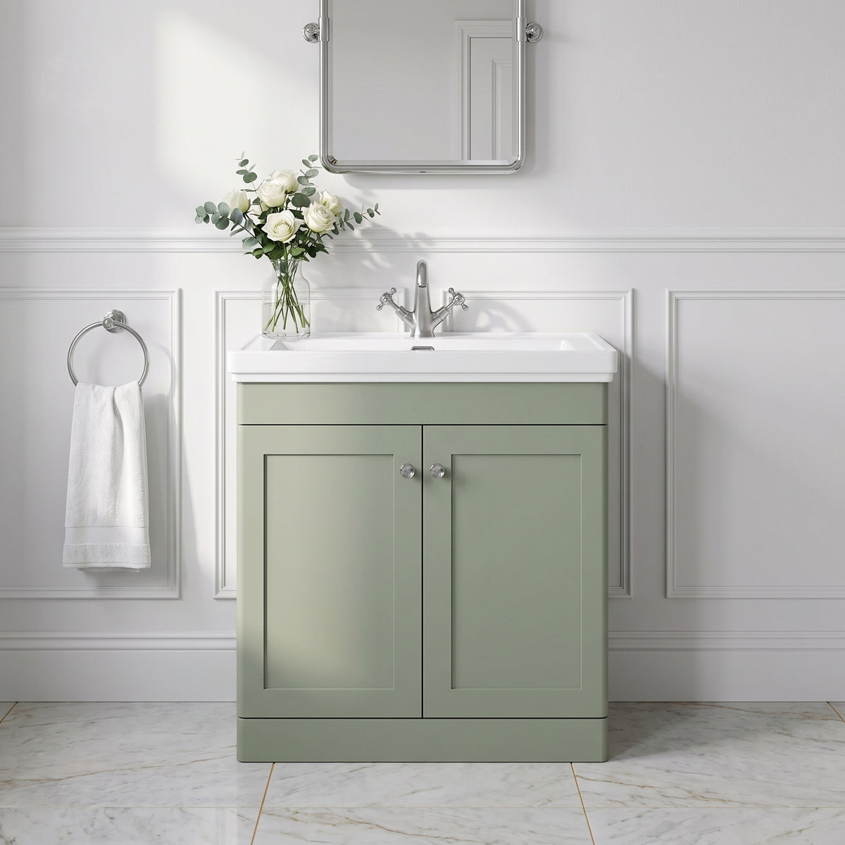 Fairford Laurel 800mm Floor Standing Satin Green Vanity Unit - 1 Tap Hole