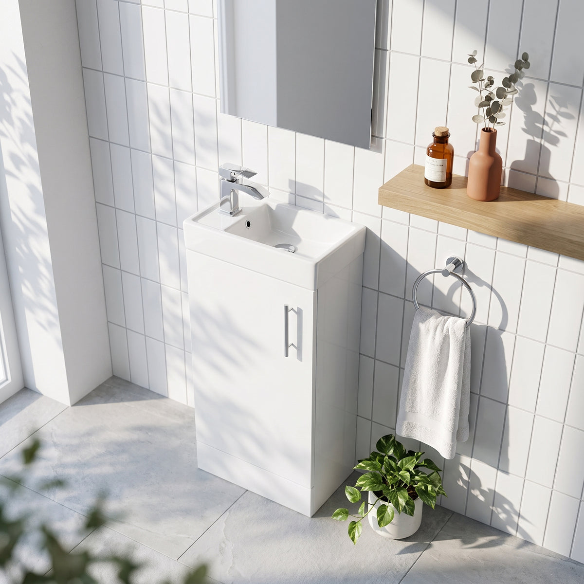 Fairford Minimalist 400mm Gloss White Floorstanding Vanity Unit