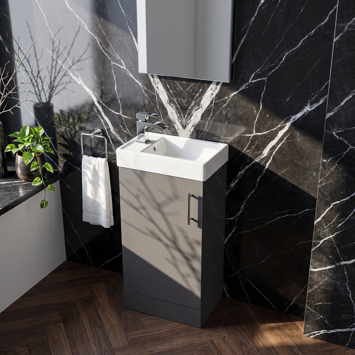 Fairford Minimalist 400mm Gloss Grey Floor Standing Vanity Unit