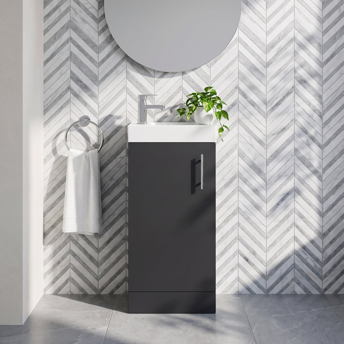 Fairford Minimalist Soft Black 400mm Floorstanding Vanity Unit
