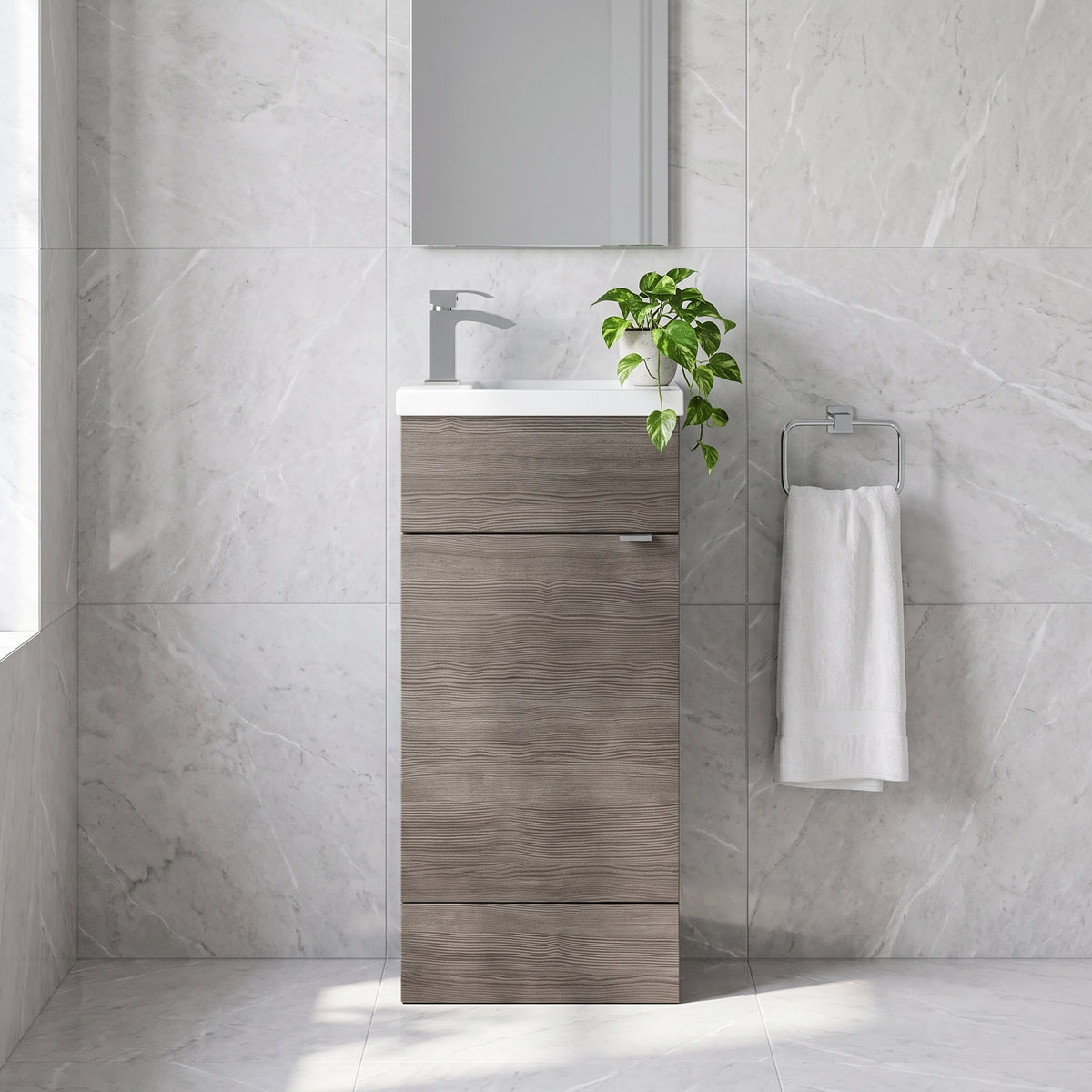 Fairford Union 400mm Slimline Grey Woodgrain Vanity Unit