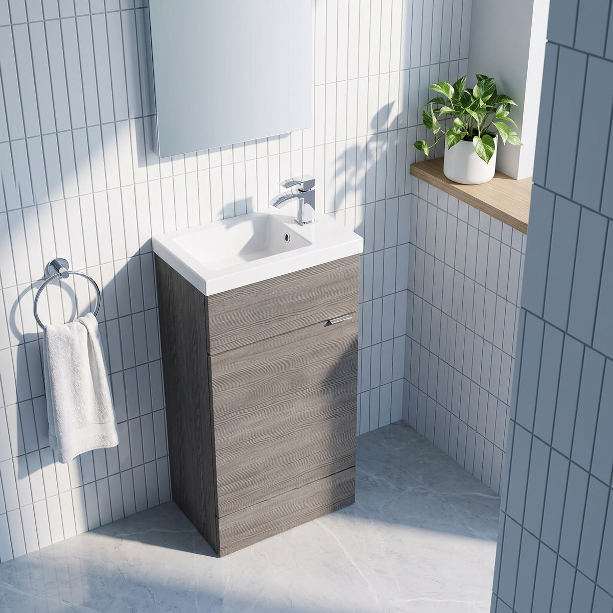 Fairford Union 400mm Slimline Grey Woodgrain Vanity Unit