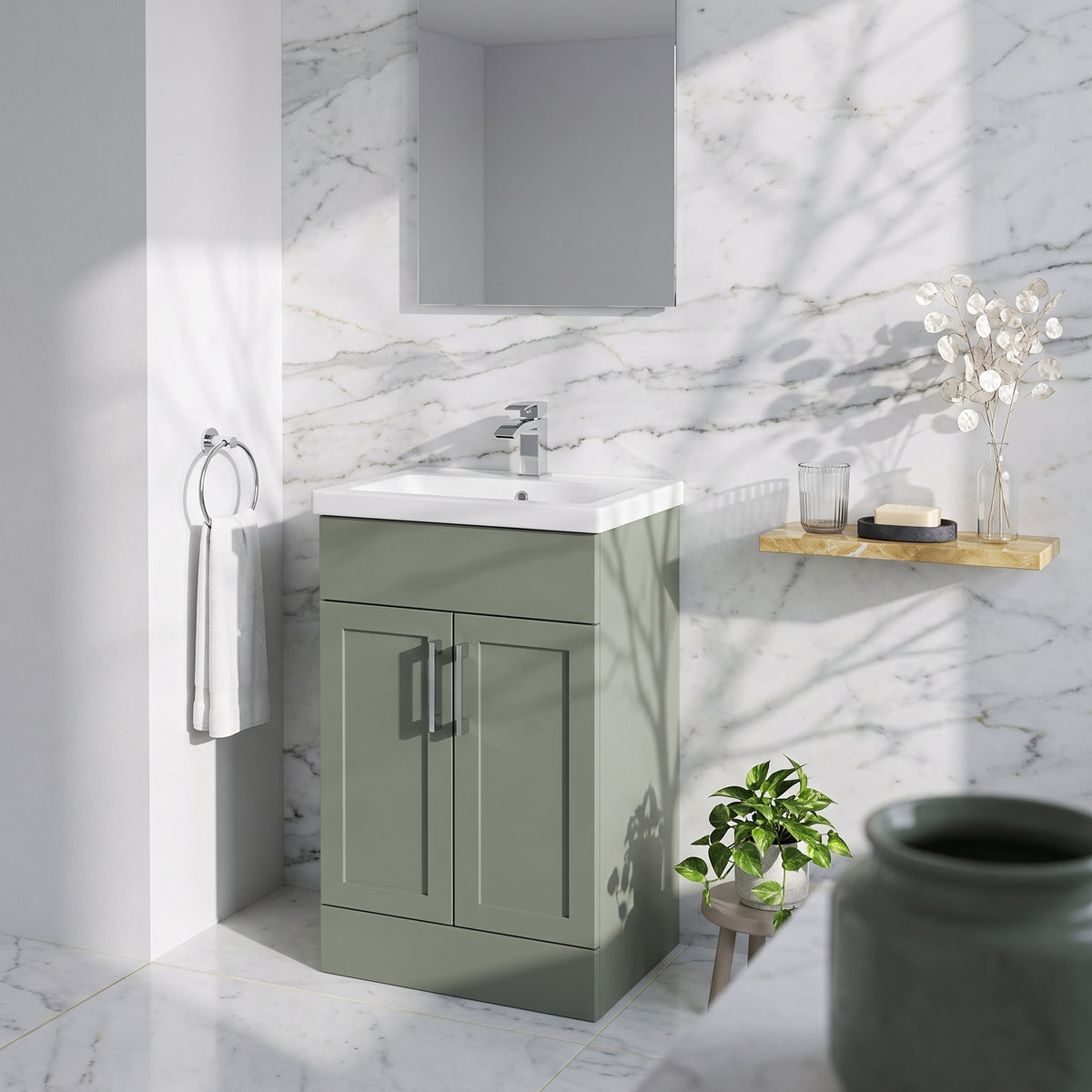 Fairford Union Style Shaker Matt Lux Green 500mm Full Depth Vanity Unit