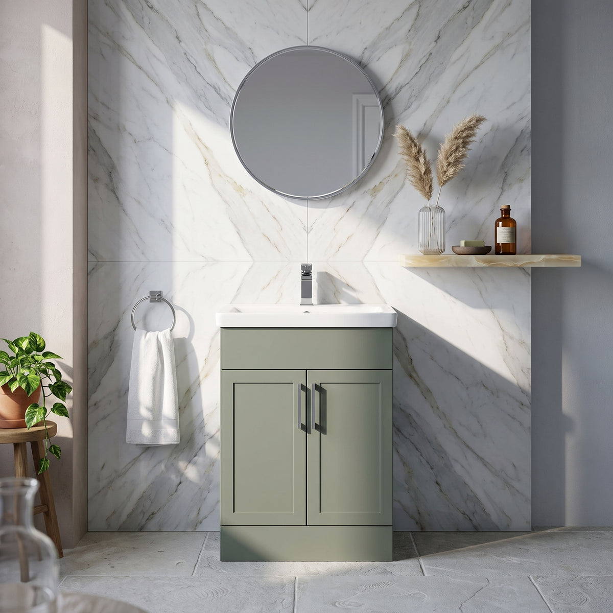 Fairford Union Style Shaker Matt Lux Green 600mm Full Depth Vanity Unit