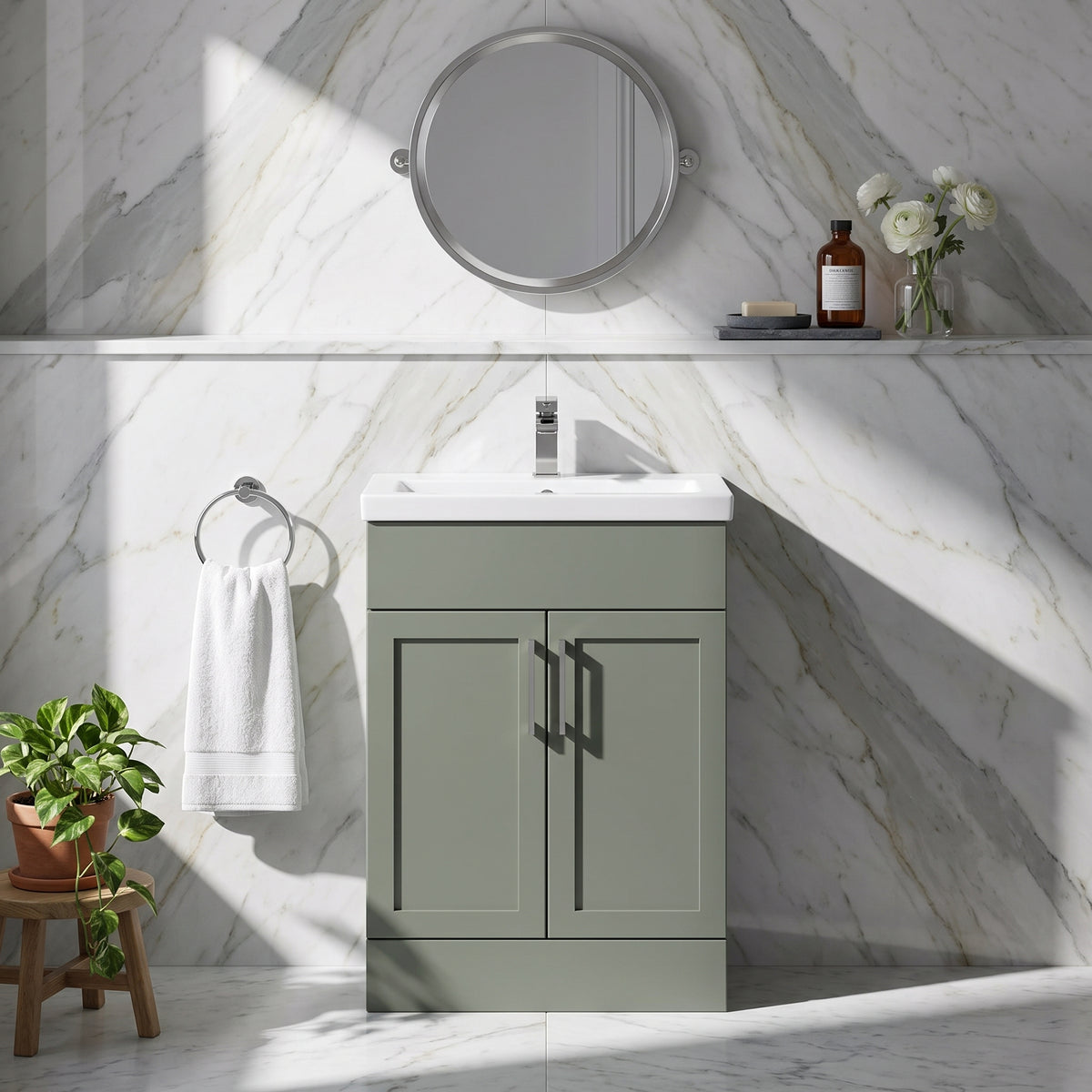 Fairford Union Style Shaker Matt Lux Green 600mm Slimline Vanity Unit