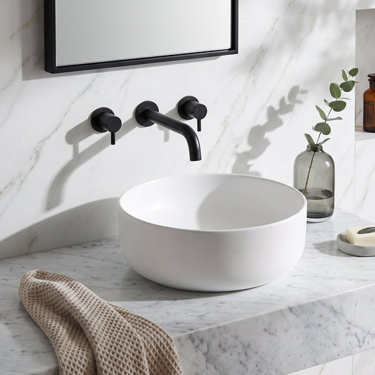 Fairford Finesse 0TH, 350 x 350 x 120mm Round Vessel — Bright White Marble lifestyle