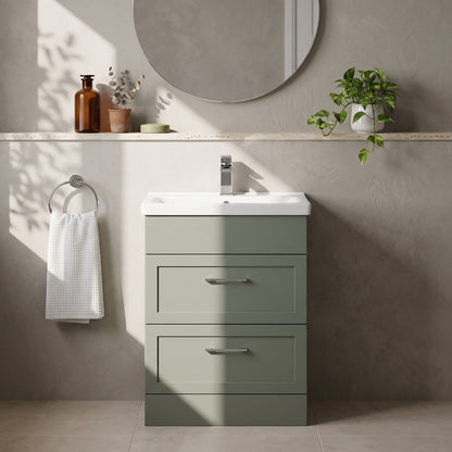 Fairford Union Style Shaker Matt Lux Green 600mm Full Depth 2 Drawer Vanity Unit