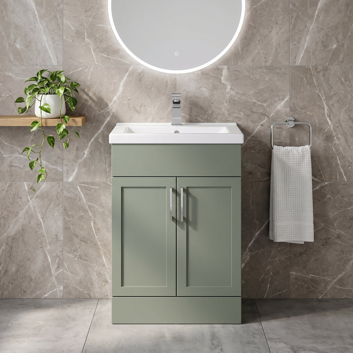 Fairford Union Style Shaker Matt Lux Green 600mm Slimline Vanity Unit