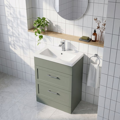 Fairford Union Style Shaker Matt Lux Green 600mm Full Depth 2 Drawer Vanity Unit