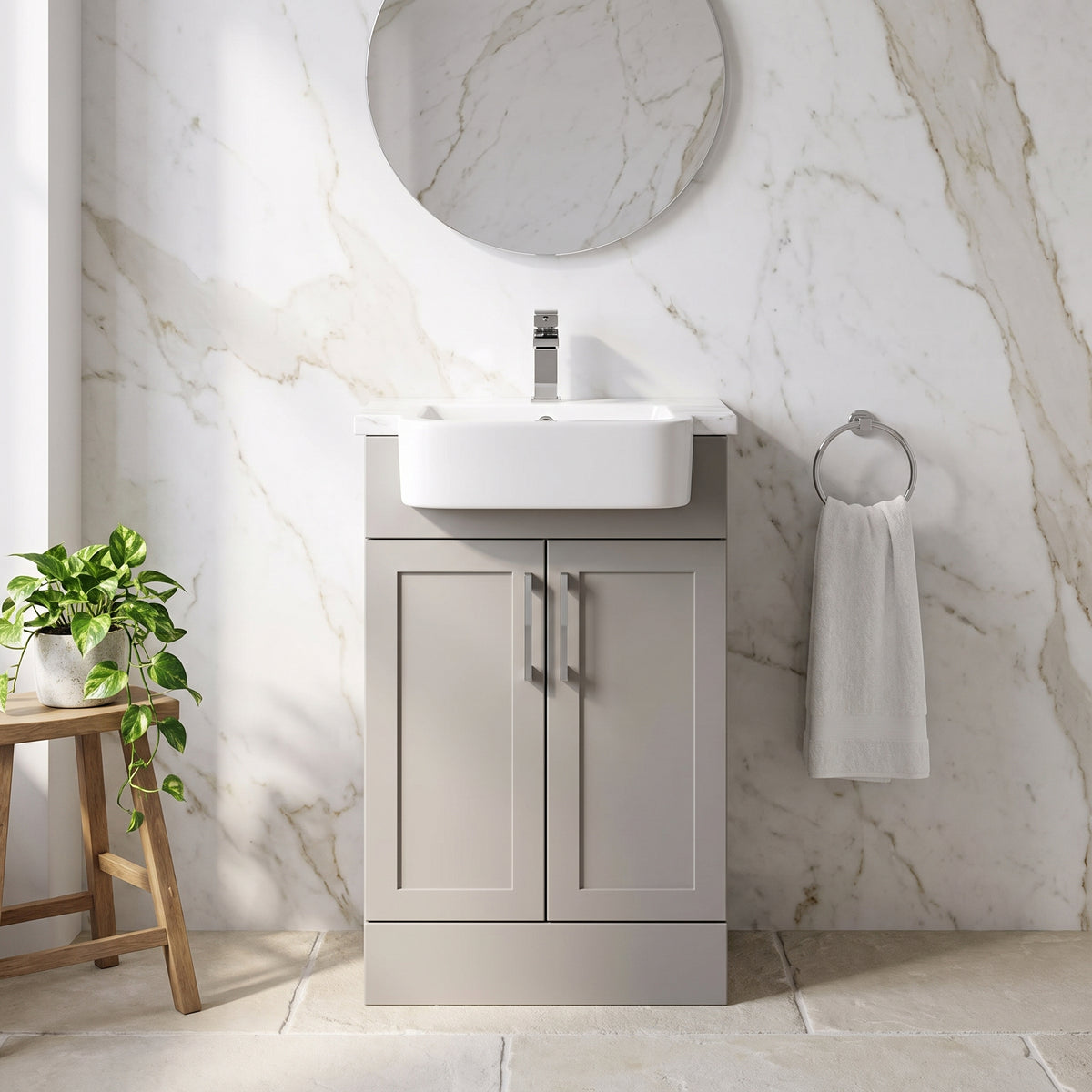 Fairford Union Style Shaker Matt Stone Grey 500mm Full Depth Vanity Unit