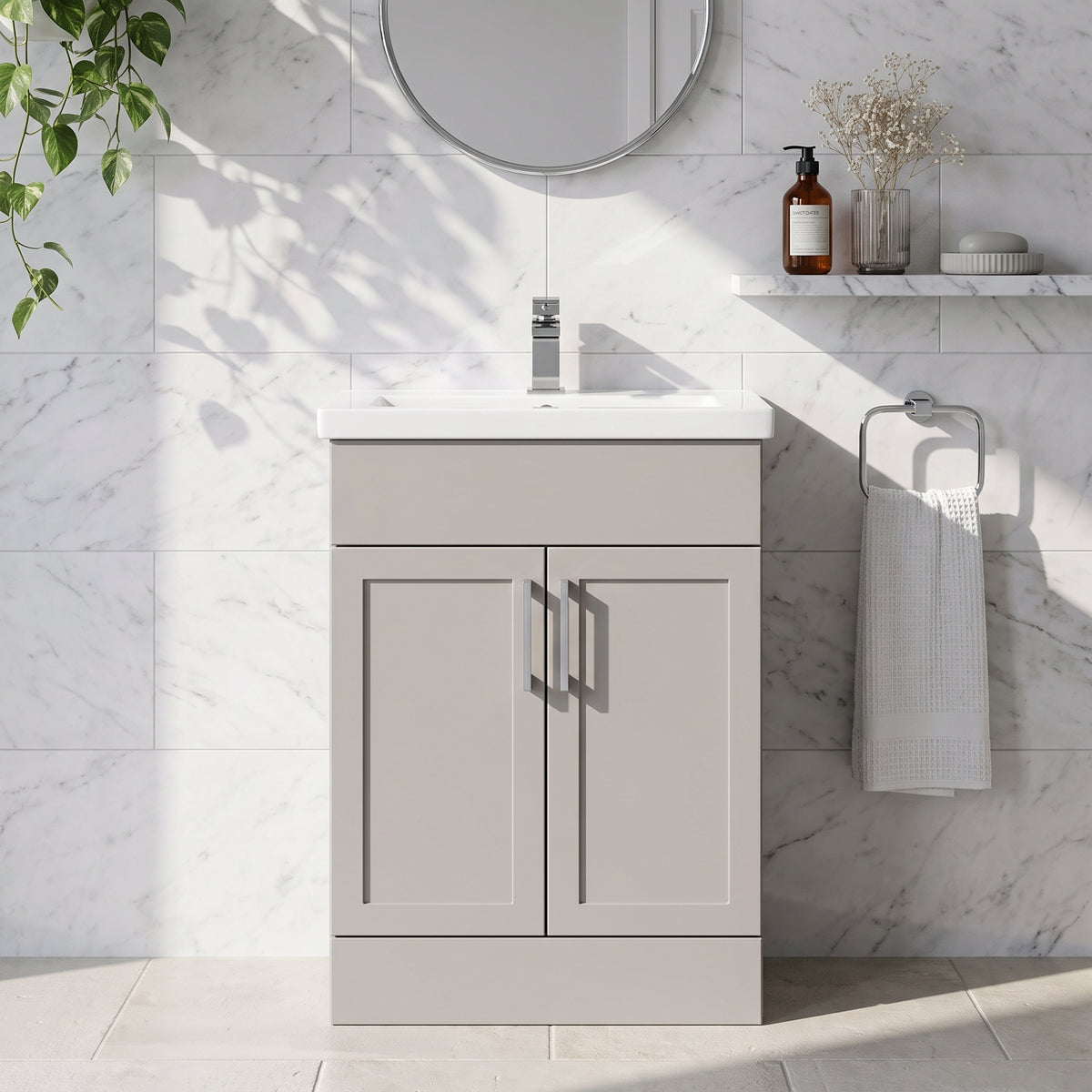 Fairford Union Style Shaker Matt Stone Grey 600mm Full Depth Vanity Unit