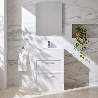 Fairford Union Style Shaker Matt White 600mm Full Depth 2 Drawer Vanity Unit