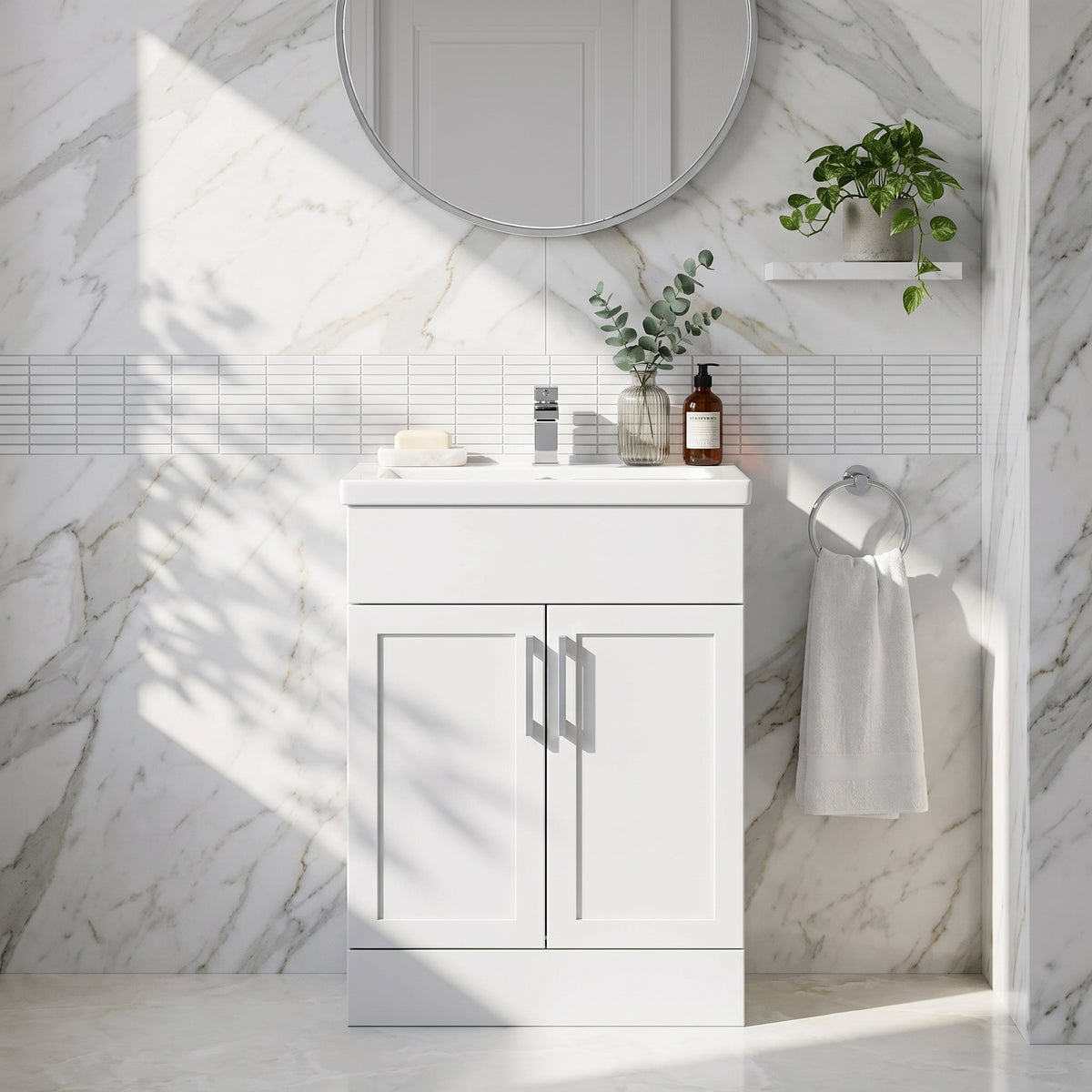 Fairford Union Style Shaker Matt White 600mm Full Depth Vanity Unit
