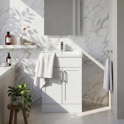 Fairford Union Style Shaker Matt White 600mm Slimline Vanity Unit