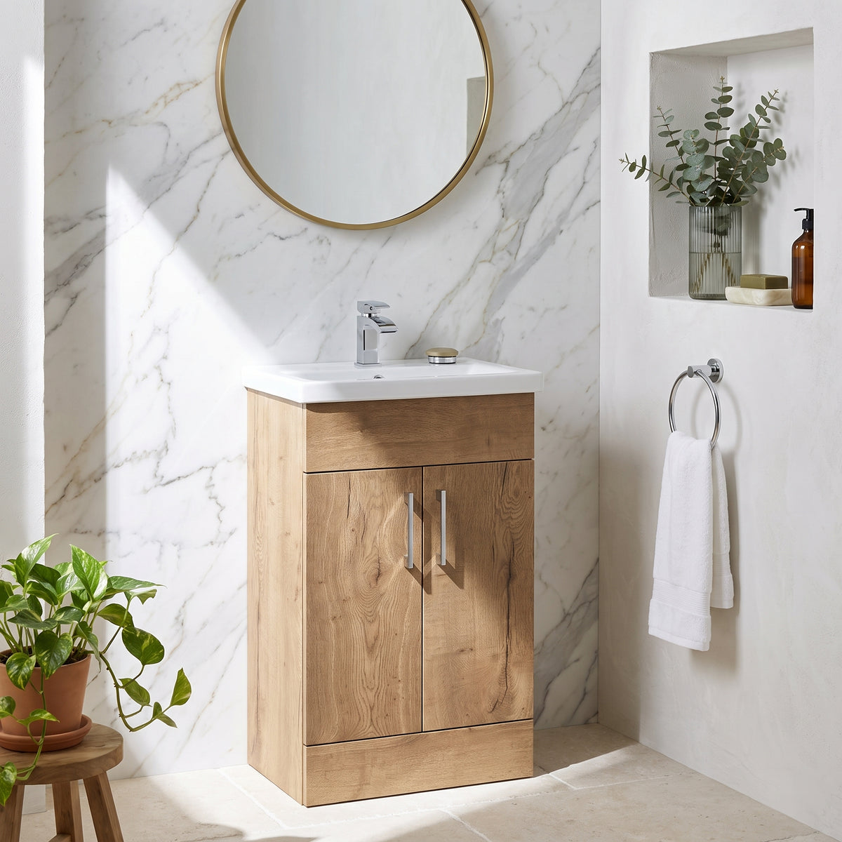 Fairford Union Style Slab Dark Oak 500mm Slimline Vanity Unit
