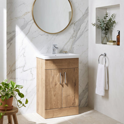 Fairford Union Style Slab Dark Oak 500mm Slimline Vanity Unit