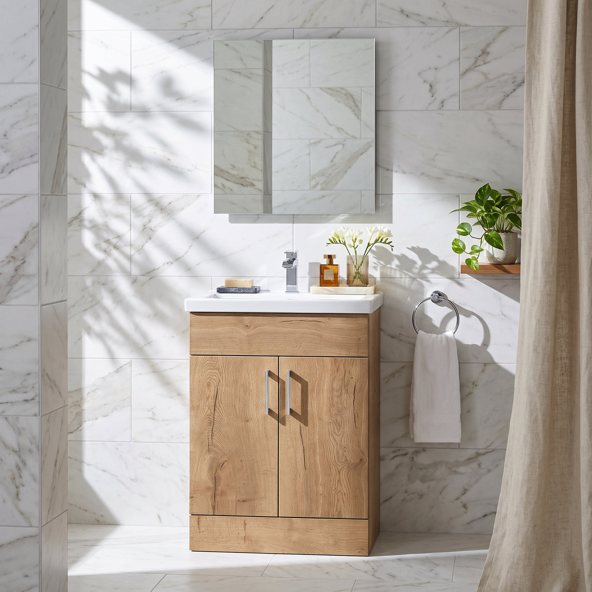 Fairford Union Style Slab Dark Oak 600mm Slimline Vanity Unit