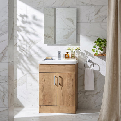 Fairford Union Style Slab Dark Oak 600mm Slimline Vanity Unit