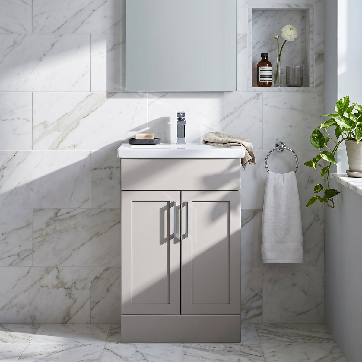 Fairford Union Style Shaker Matt Stone Grey 500mm Slimline Vanity Unit