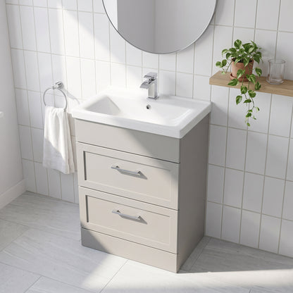 Fairford Union Style Shaker Matt Stone Grey 600mm Full Depth 2 Drawer Vanity Unit
