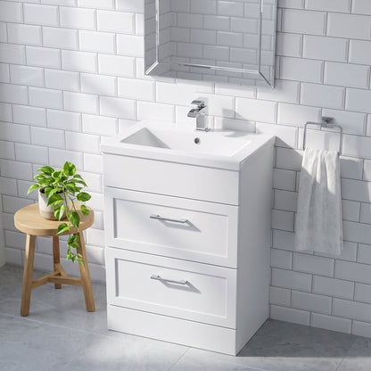 Fairford Union Style Shaker Matt White 600mm Full Depth 2 Drawer Vanity Unit