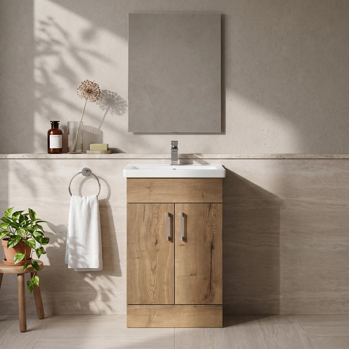 Fairford Union Style Slab Dark Oak 500mm Slimline Vanity Unit