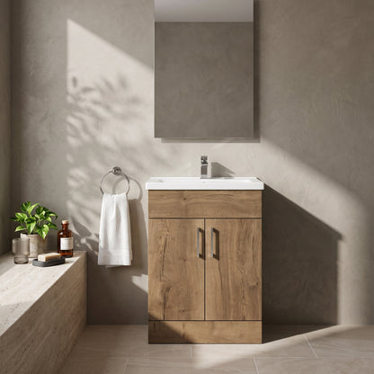 Fairford Union Style Slab Dark Oak 600mm Slimline Vanity Unit