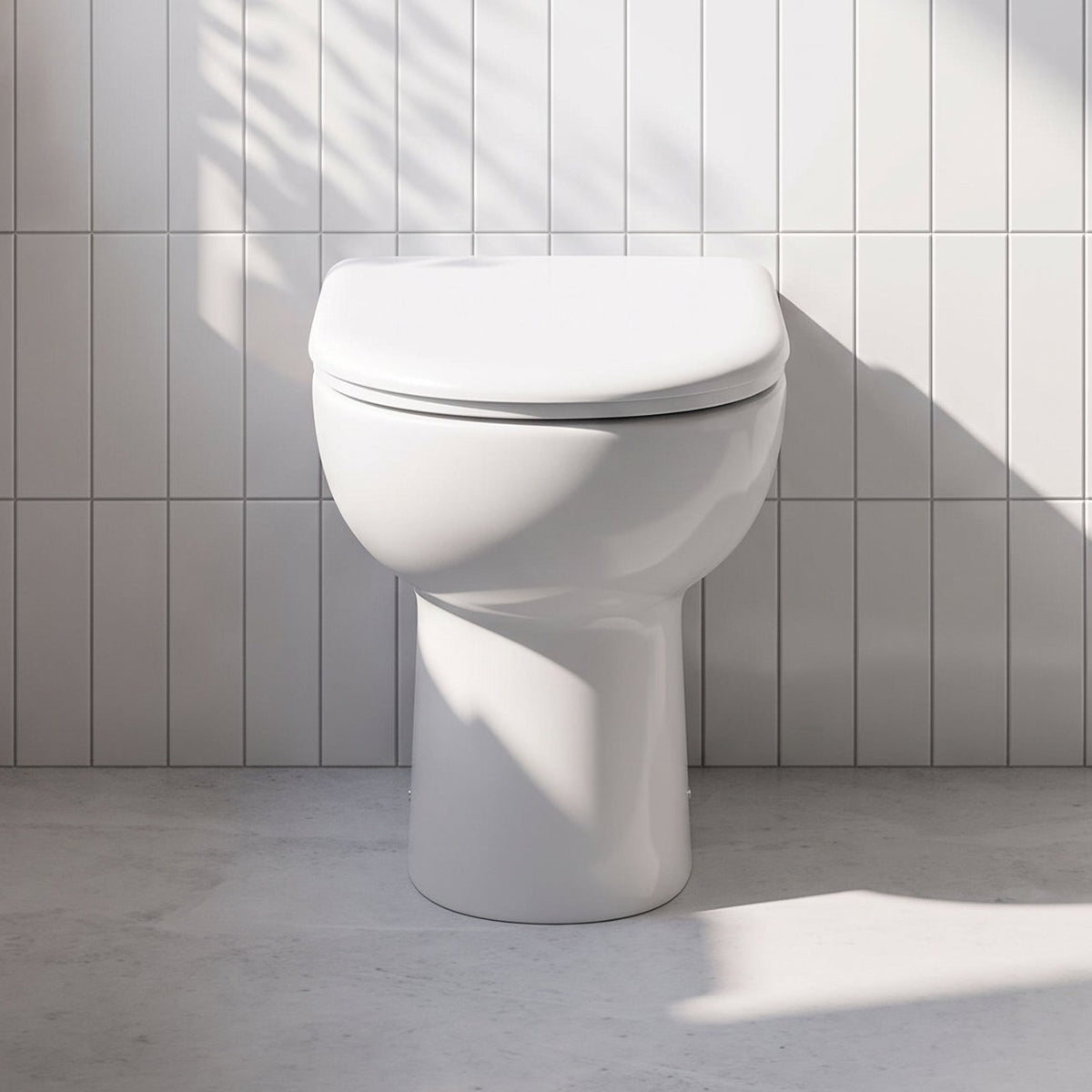 Fairford Kingsly Back To Wall Toilet — White Tile & Light Wood lifestyle