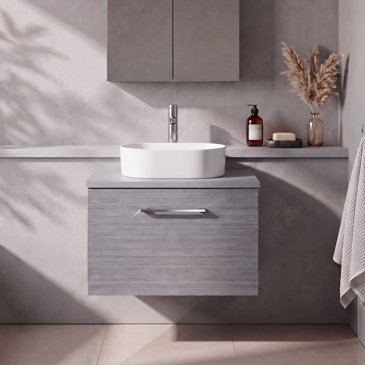 Fairford Aspri 600mm Anthracite Wall Hung Vanity Unit, MDF Anthracite Worktop