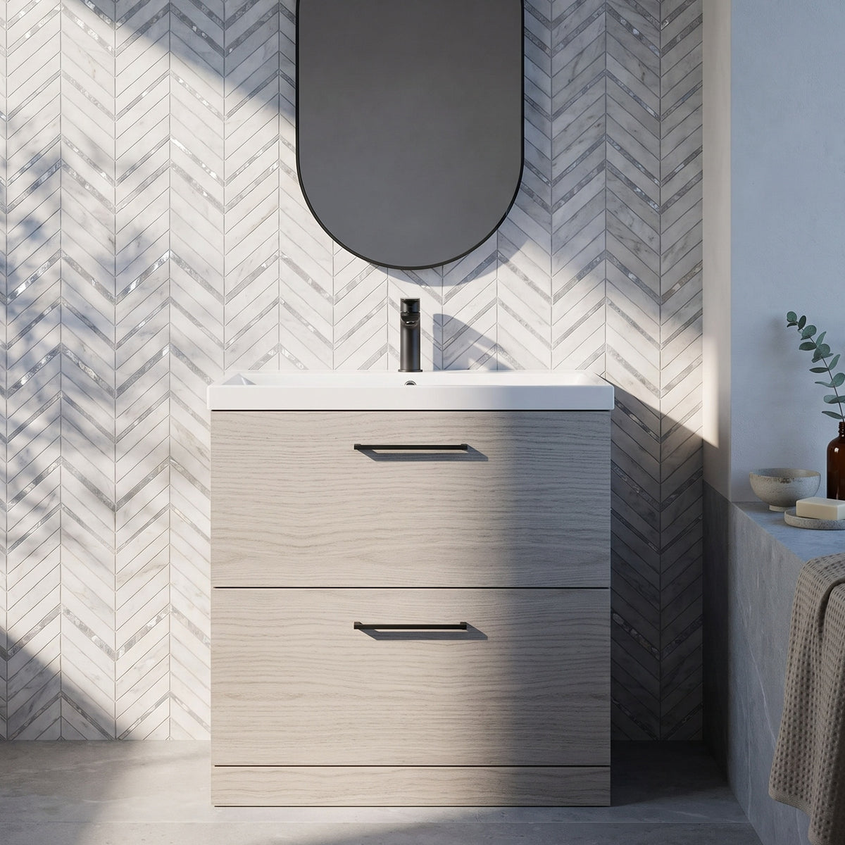 Fairford Aspri 800mm Solace Oak 2-Drawer Floorstanding Vanity Unit
