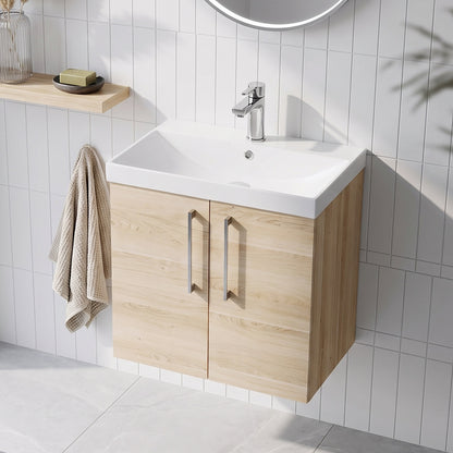 Fairford Aspri Bleached Oak 600mm 2 Door Wall Hung Vanity Unit