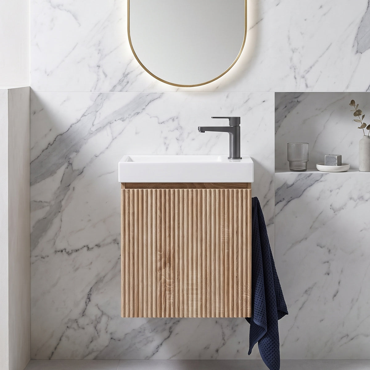Fairford Fluted Country Oak 400mm Wall Hung Vanity Unit