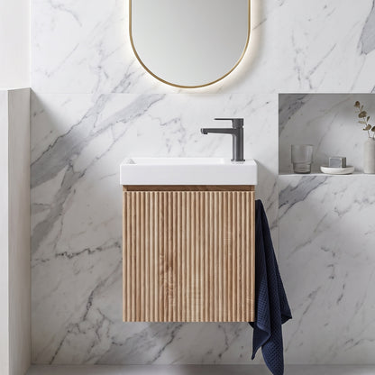 Fairford Fluted Country Oak 400mm Wall Hung Vanity Unit