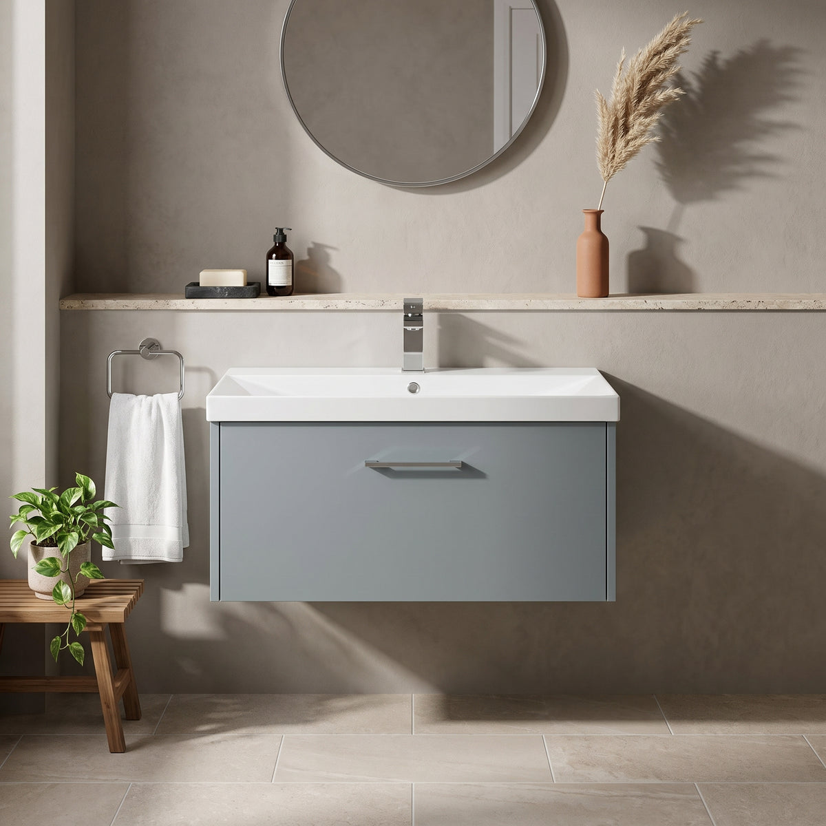 Fairford Anika 800mm Matt Grey 1 Drawer Wall Hung Vanity Unit