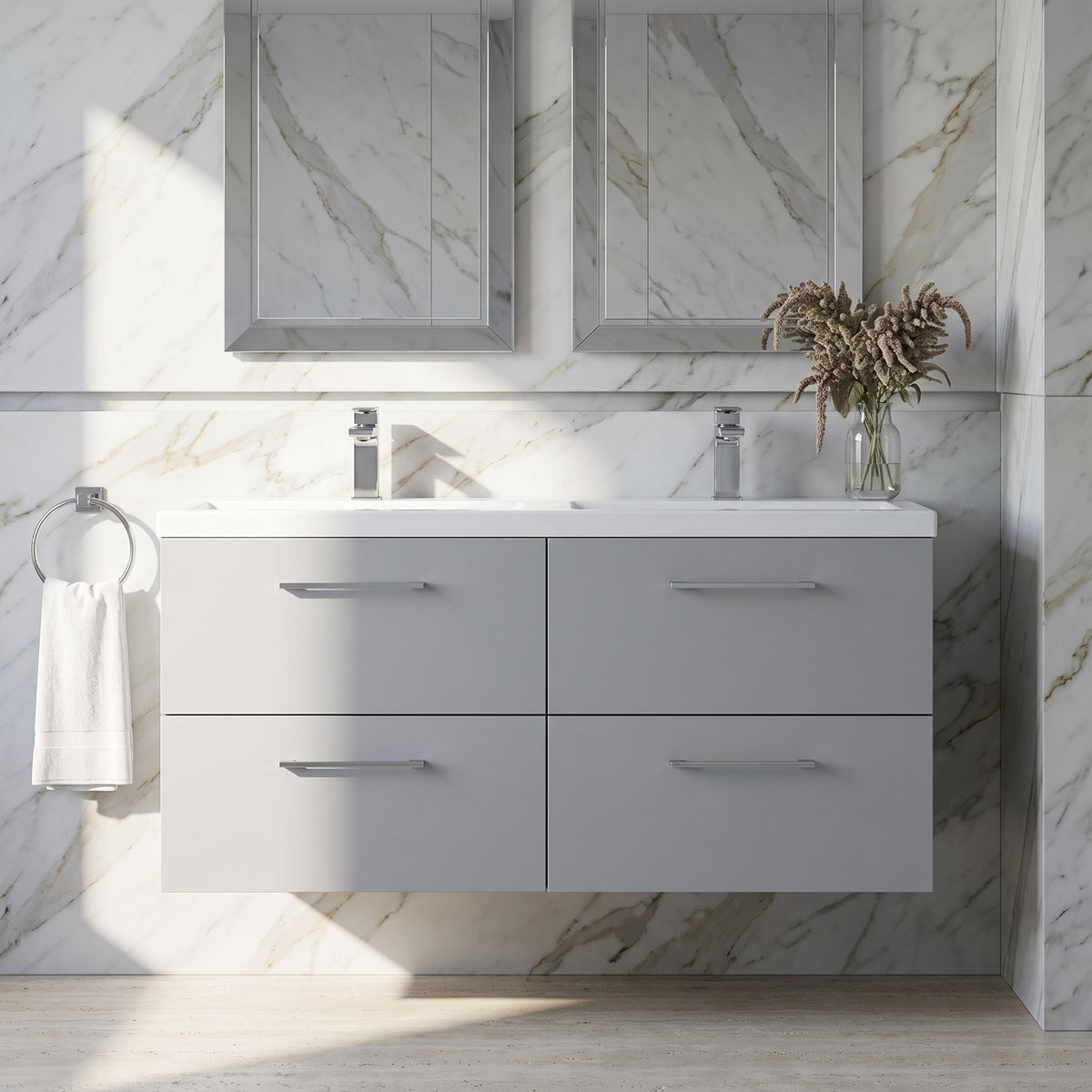 Fairford Aspri Satin Grey 1200mm 4 Drawer Wall Hung Vanity Unit