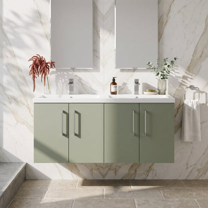 Fairford Aspri Satin Green 1200mm 4 Door Wall Hung Vanity Unit