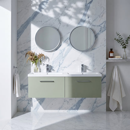 Fairford Aspri Satin Green 1200mm 2 Drawer Wall Hung Vanity Unit
