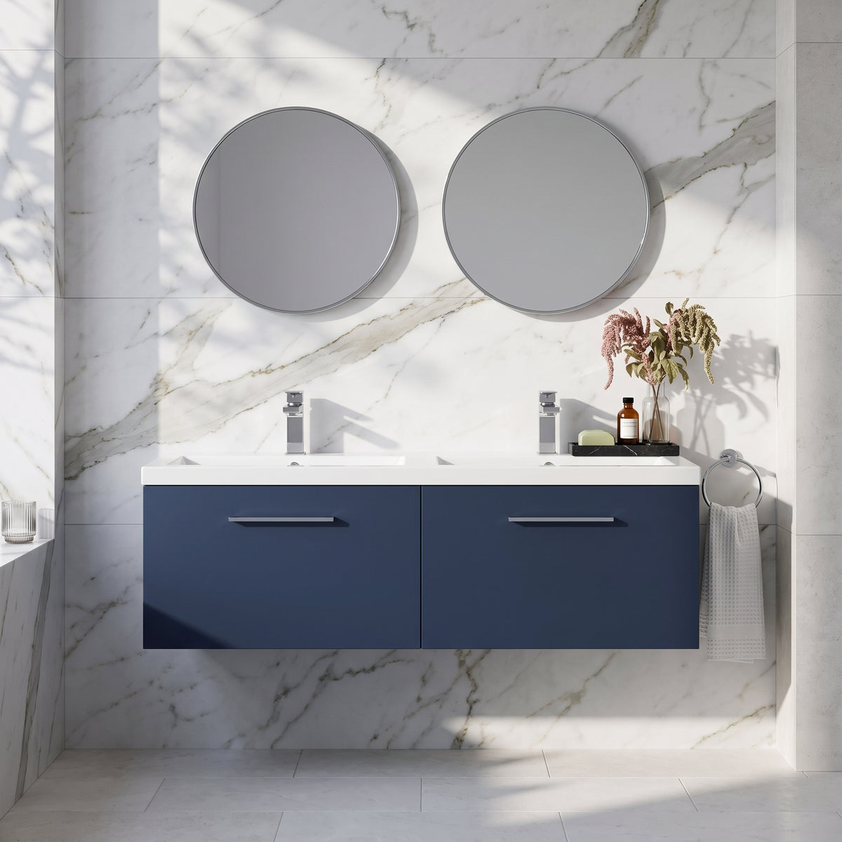 Fairford Aspri Midnight Blue 1200mm 2 Drawer Wall Hung Vanity Unit