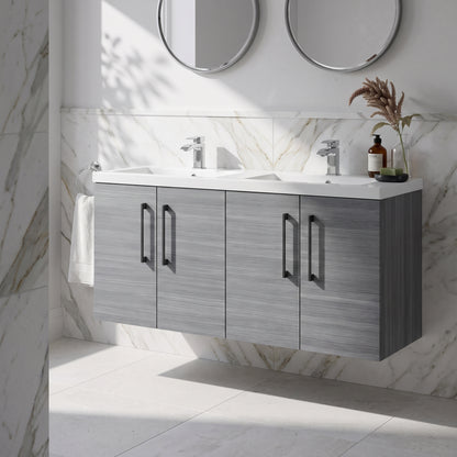 Fairford Aspri Grey Woodgrain 1200mm 4 Door Wall Hung Vanity Unit