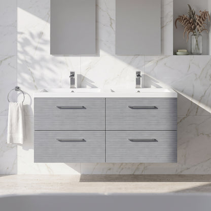 Fairford Aspri Grey Woodgrain 1200mm 4 Drawer Wall Hung Vanity Unit